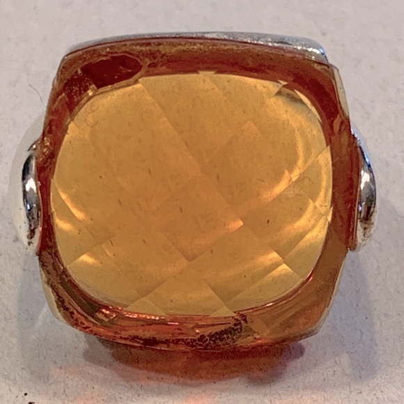 Large Orange Cushion Quartz Ring Checkerboard Faceted - Picture 1 of 9